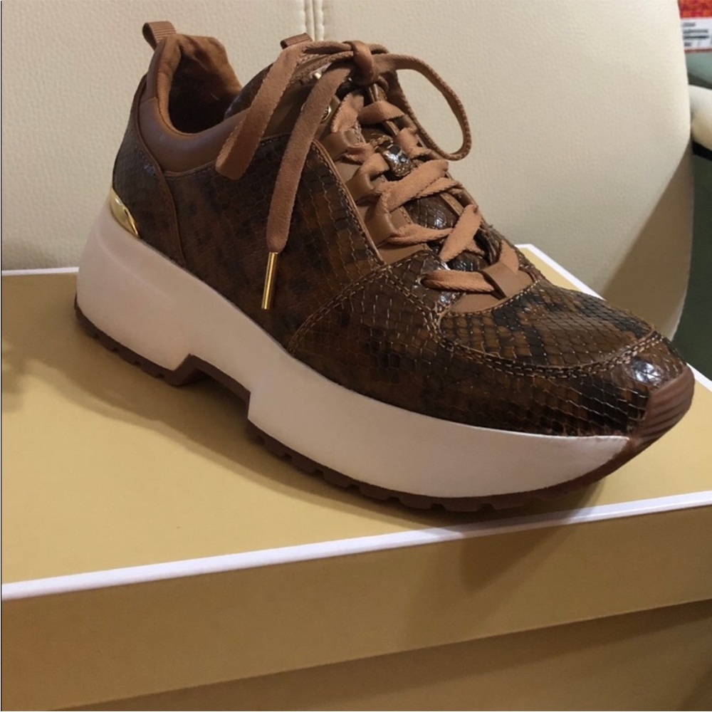 Michael Kors Brown Snake Print Leather Sneakers - Picture 6 of 6